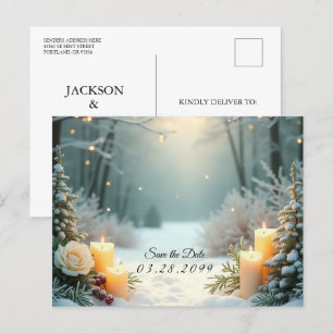 Snowy Candlelit Frosted Evergreens Helg Vykort