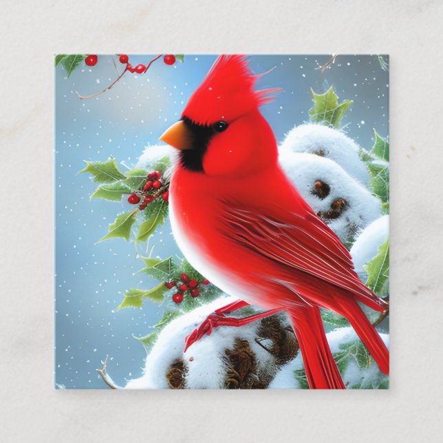 Snowy Cardinal Bird Graphic Fyrkantigt Visitkort (Framsida)