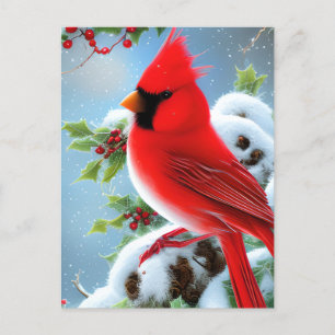 Snowy Cardinal Bird Graphic Vykort