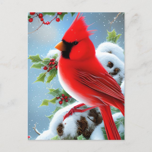Snowy Cardinal Bird Graphic Vykort (Framsida)
