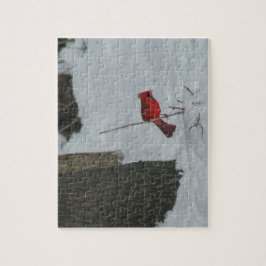 Snowy Cardinal Perched Pussel