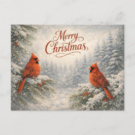 Snowy Cardinal Winter Merry Christmas  Helg Vykort