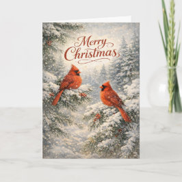 Snowy Cardinal Winter Merry Christmas Illustration Helgkort