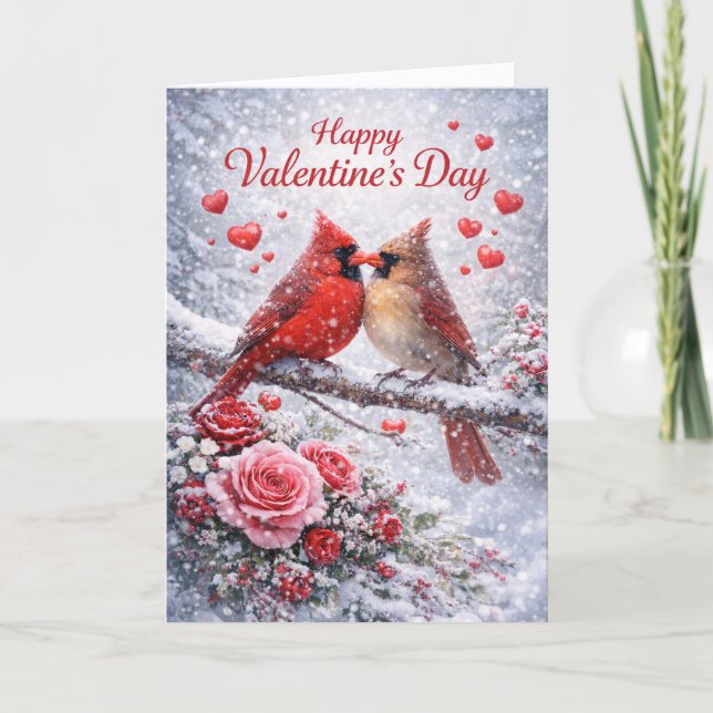 Snowy Cardinals Valentine’s Day: Love in Winter Helgkort (Framsida)