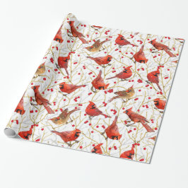 Snowy Cardinals + Winterbär jul | Vit Presentpapper