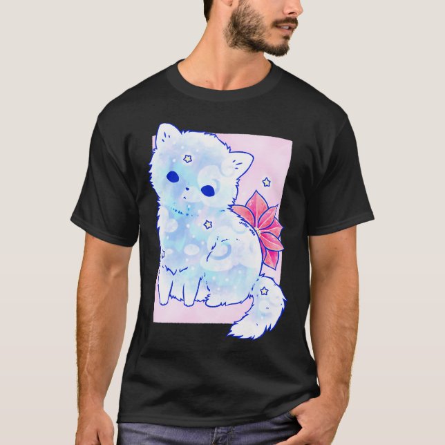 Snowy Cat Flower T Shirt (Framsida)