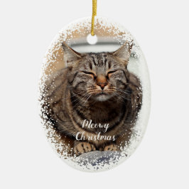 Snowy cat on jul Ceramic Ornament