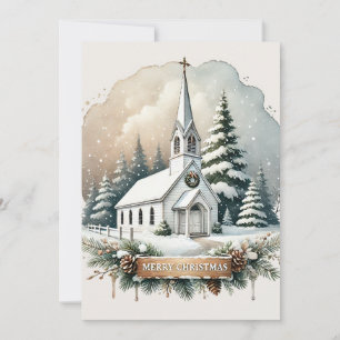 Snowy Chapel på natten Julscenen Julkort