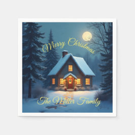 Snowy Christmas Cabin Paper Napkin – Customizable Pappersservett