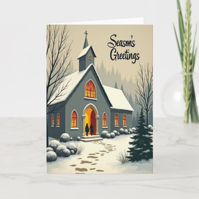 Snowy Christmas Church Card Kort (Framsida)