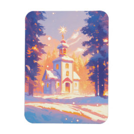 Snowy Christmas Church Scene Magnet