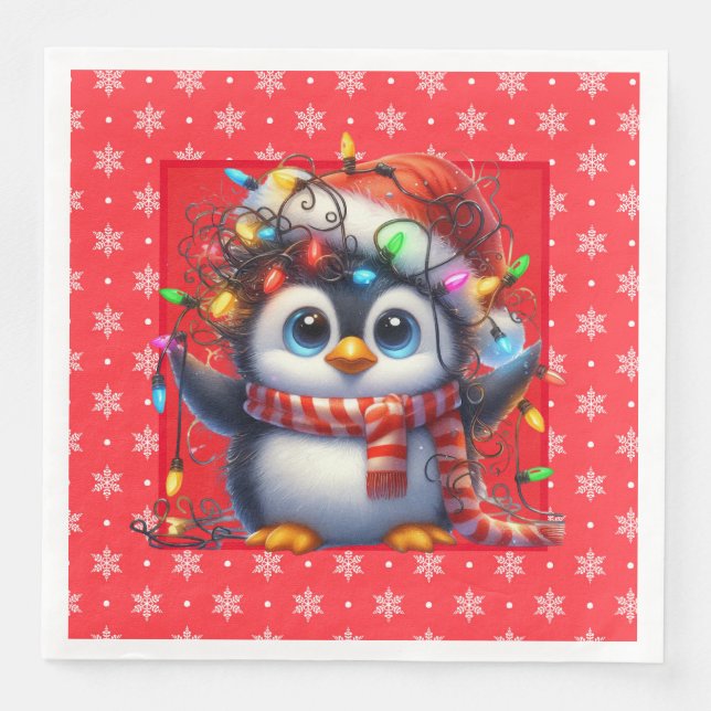 Snowy Christmas Penguin Paper Napkin Pappersservett (Framsida)