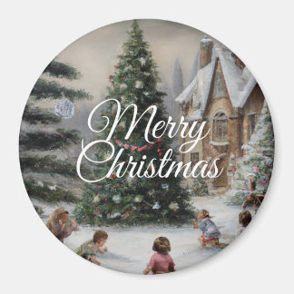 Snowy Christmas Tree Oil Painting Kids' Play Magnet