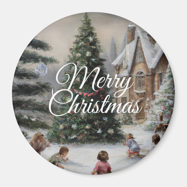 Snowy Christmas Tree Oil Painting Kids' Play Magnet (Framsidan)