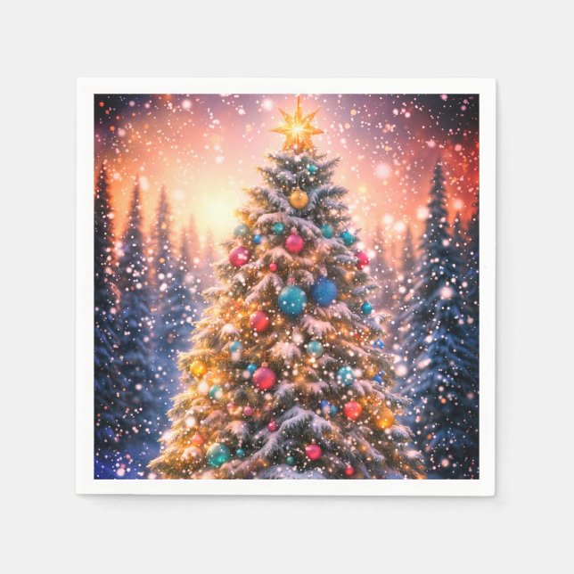 Snowy Christmas Tree Paper Napkins Pappersservett (Framsidan)
