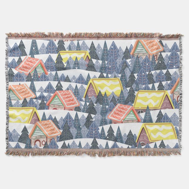 Snowy Christmas Village Pattern Filt (Framsidan)