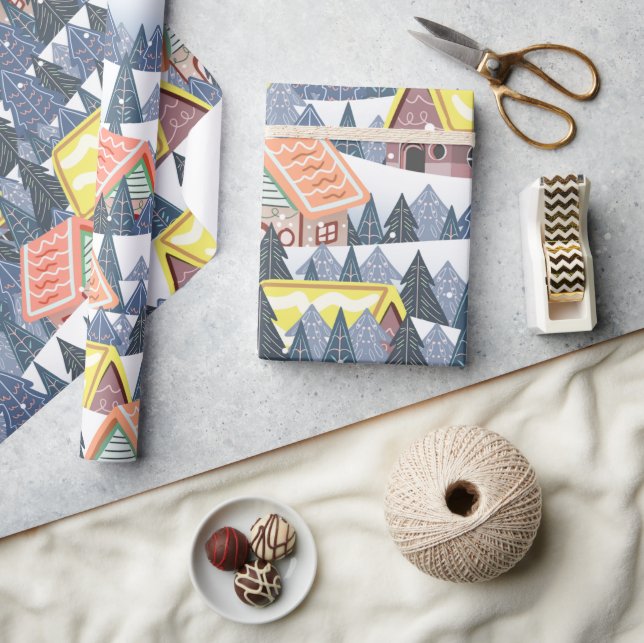 Snowy Christmas Village Pattern Presentpapper (Hantverk)