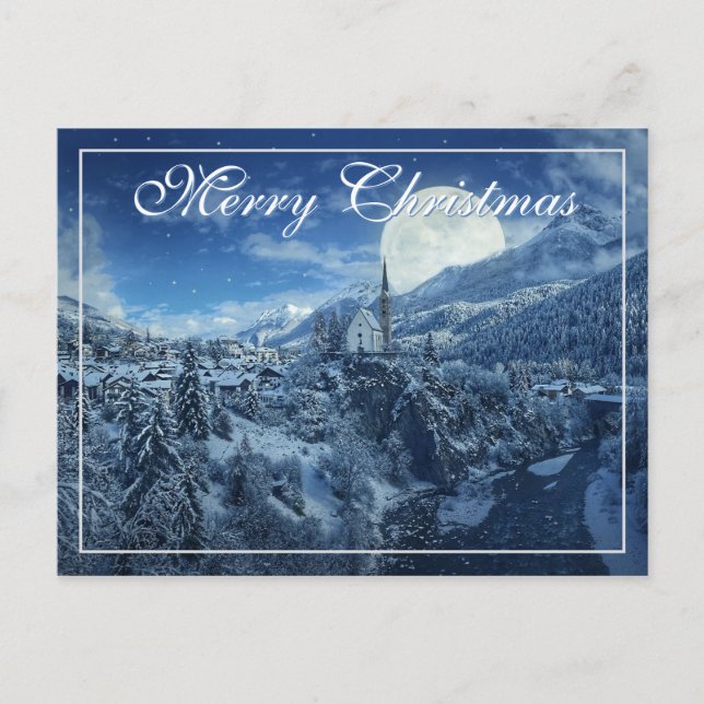 Snowy Church Scene-julkort Vykort (Framsida)