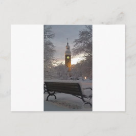 Snowy Clock Torn med Bench Vykort