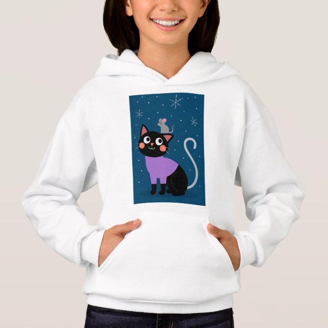Snowy Companions – Whimsical Cat & Mouse in Winter T Shirt (Framsida)