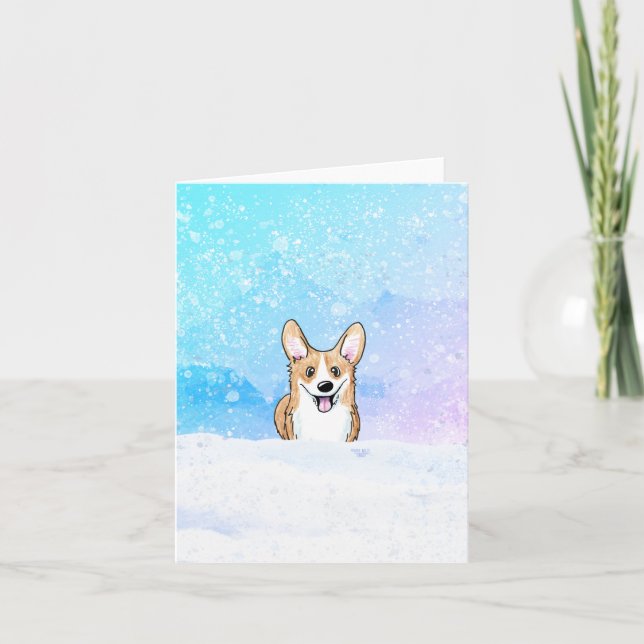 Snowy Corgi Hund Note Card Helgkort (Framsida)