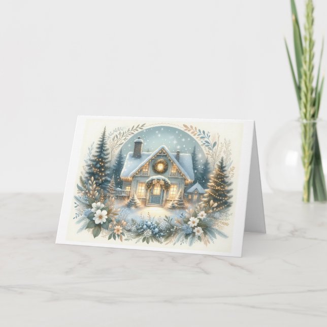 Snowy Cottage Glow Scene Kort (Framsida)