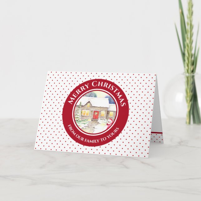 Snowy Cottage God jul från familjen Kort (Framsida)