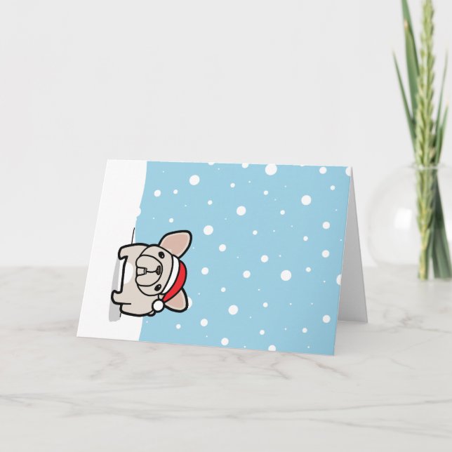 Snowy Cream Frenchie Helgkort (Framsida)