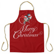 Snowy Cuddling jul Chickadees Apron