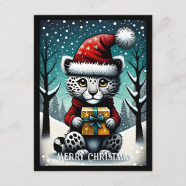 Snowy Cute Baby Snö Leopard Santa Gift Vykort