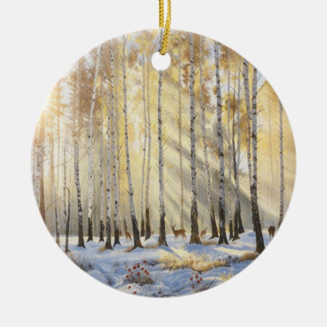 Snowy Deer Birch Ornament (Framsidan)