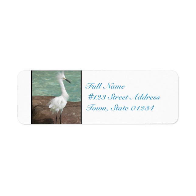 Snowy Egret Bird Returadress Etikett (Framsidan)