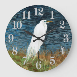 Snowy Egret Clock Stor Klocka