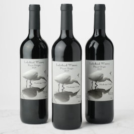 Snowy egret-fiske vinflaska etikett