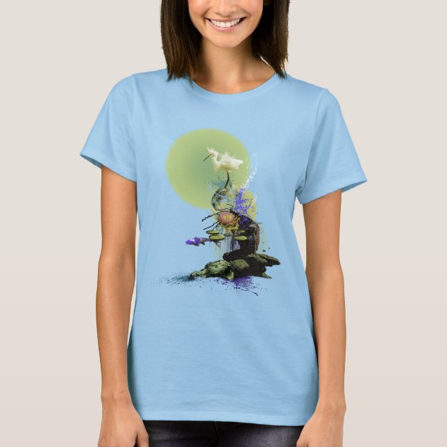 SNOWY EGRET KOI FISH POND SERENITY T SHIRT (Framsida)