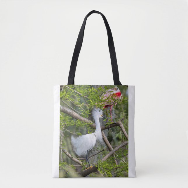 Snowy Egret och Roseate Spoonbill Tote Bag 2 Tygkasse (Framsida)