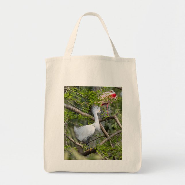 Snowy Egret och Roseate Spoonbill Tote Bag Tygkasse (Framsidan)