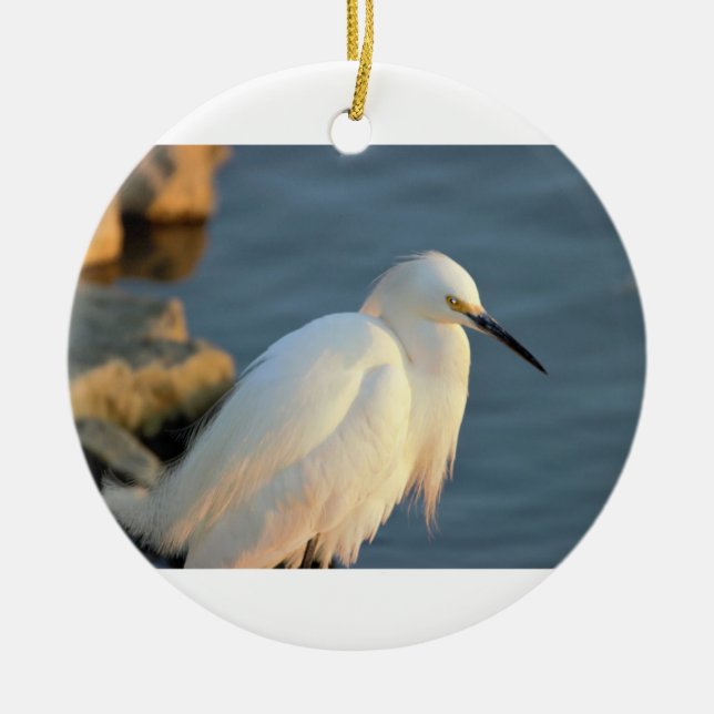 Snowy Egret Photo Julgransprydnad Keramik (Framsidan)