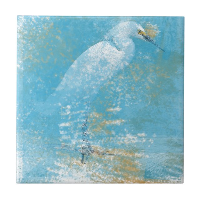 Snowy Egret Small Square Tile Kakelplatta (Framsidan)