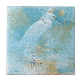 Snowy Egret Small Square Tile, målad Kakelplatta
