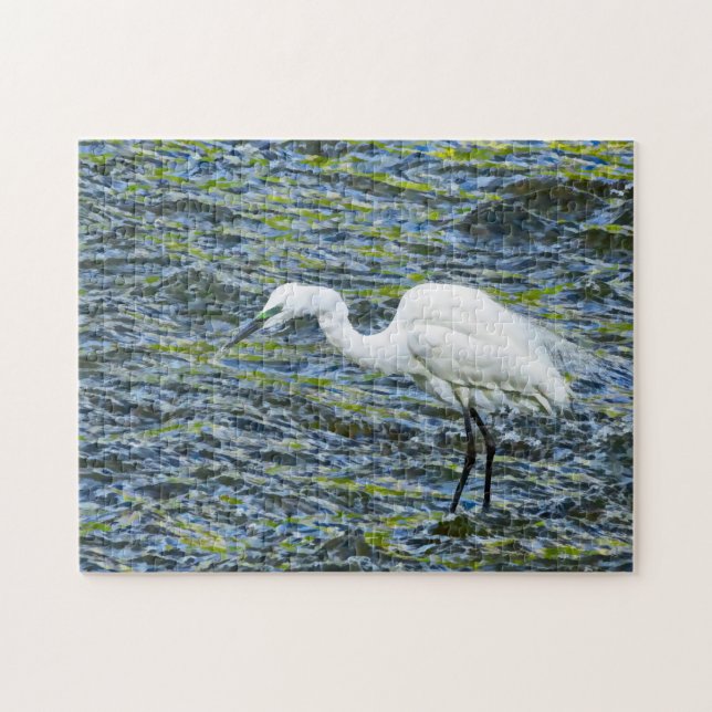 Snowy Egret White Wading Bird Heron Pussel (Horisontell)