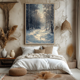 Snowy Enchanted Forest in Monochrome White Poster