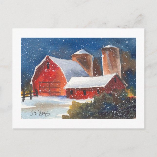 Snowy Evening Barns & Silos Vykort (Framsida)