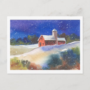 Snowy Evening Barns Vykort