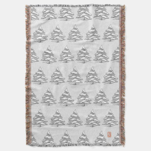 Snowy Evergreen Cotton Throw Blanket Filt