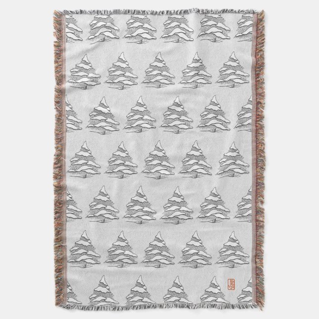 Snowy Evergreen Cotton Throw Blanket Filt (Framsidan Vertikal)