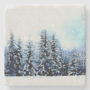 Snowy Evergreen Forest 4x4 Stone Underlägg