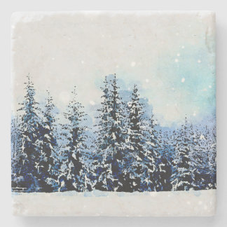 Snowy Evergreen Forest 4x4 Stone Underlägg