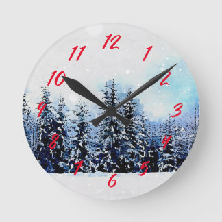 Snowy Evergreen Forest Säsong Acrylic Wall Clock Rund Klocka