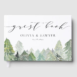 Snowy Evergreen Forest Script Winter Wedding Gästböcker